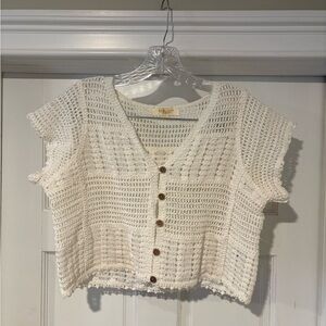 Rebellion Cream Crochet Button-Up Blouse